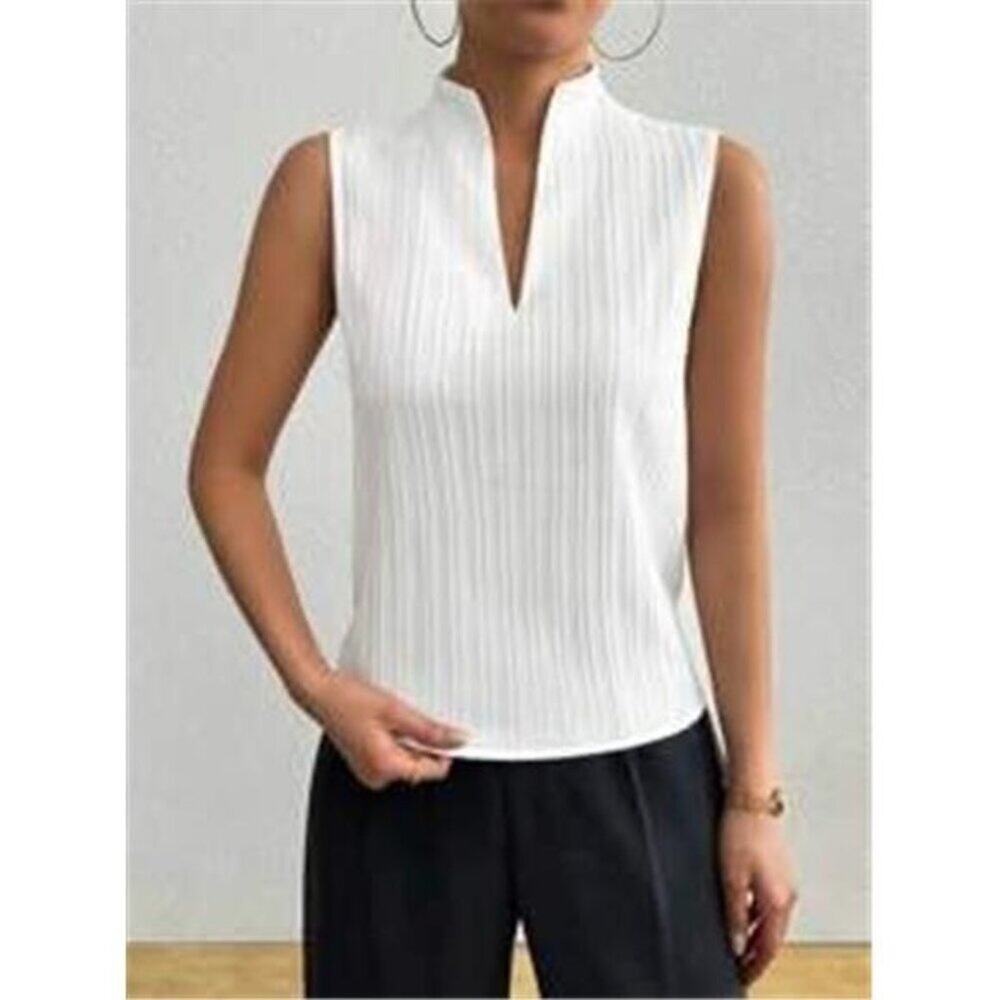 Women's Deep V Neck Sleeveless Work White Tops Ta Tops Blouses Business Casual - Picture 5 of 7